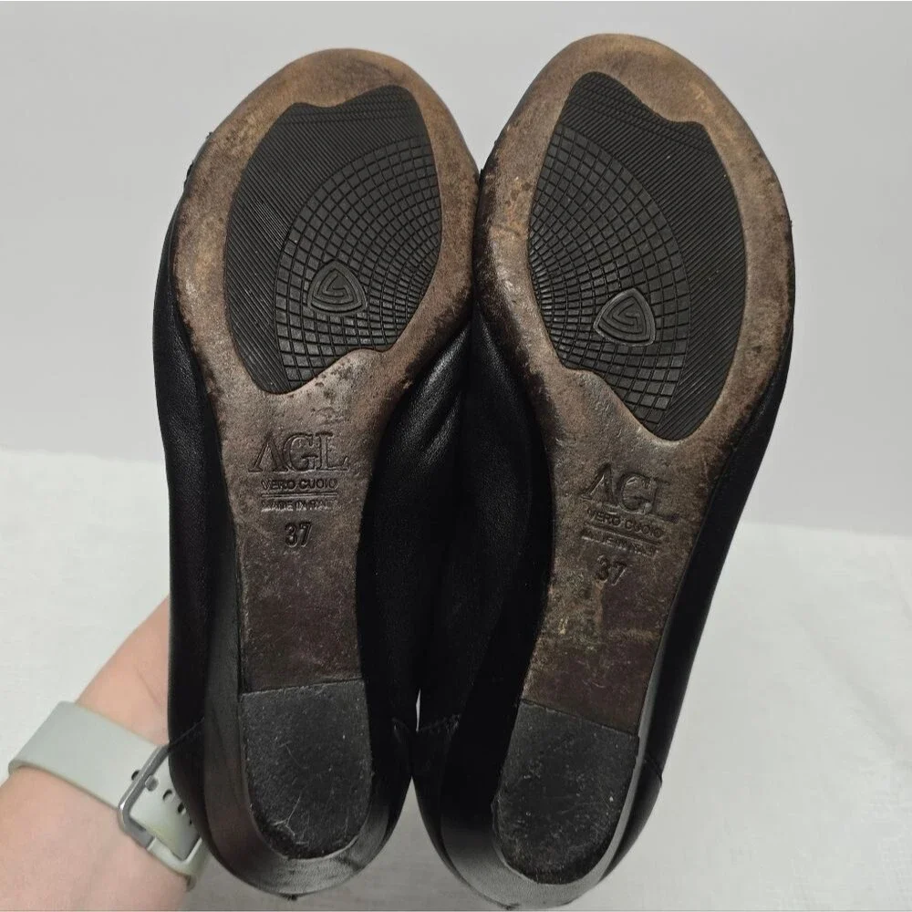 AGL Attilio Giusti Leombruni Women's Italian Black Leather Wedge Ballet Shoes 7